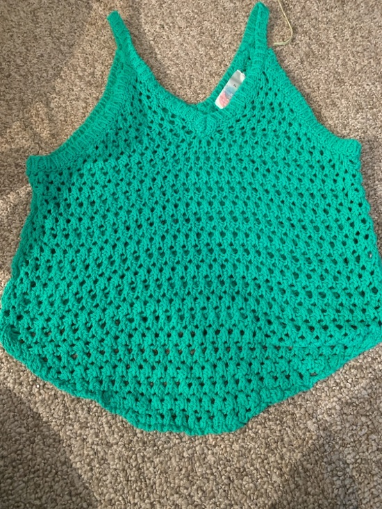 Free People Tops - Free People FP Beach Crochet Tank Top Green XS Boho Knit Sleeveless